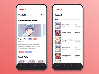 Re-design Toomics mobile app UI comics figma ios mobile ui