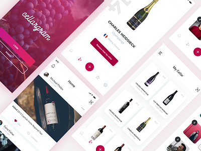 Wine Cellar App UX UI app design ios ixd minimal app minimalist mobile modern pink red social app social media ui ux white wine wine app
