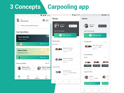 Carpooling app (3 Home Concepts) app car concep design home mobile ui ux