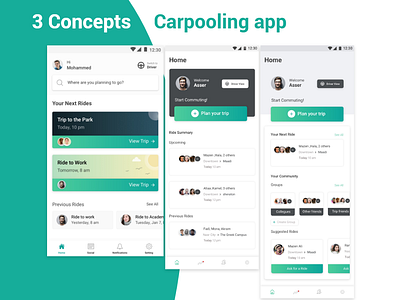 Carpooling app (3 Home Concepts)