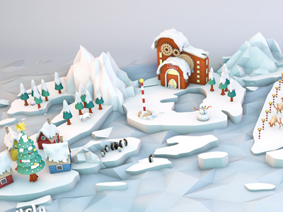 Newyear2015 illustration low poly north santas village