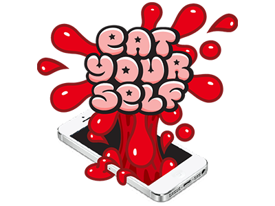 Eat Yourself Logo w/ iPhone mobile game self cannibalism splat