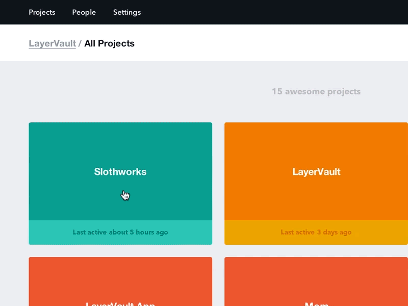 Click-and-hold menu menu layervault file project gif motion selected ui interface clean flat minimal simple animated