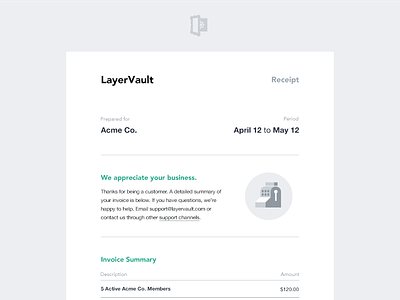 LayerVault Email Invoice clean email flat invoice layervault minimal receipt simple