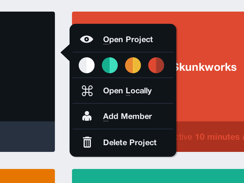 The updated LayerVault options menu layervault menu color picker colors projects ui flat colorful simple clean