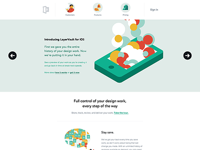 LayerVault for iOS Homepage clean colorful flat homepage ios landing layervault layout minimal simple web website