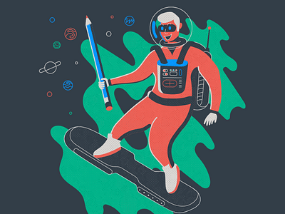 Creator of planets illustration retro retrofuturism vector