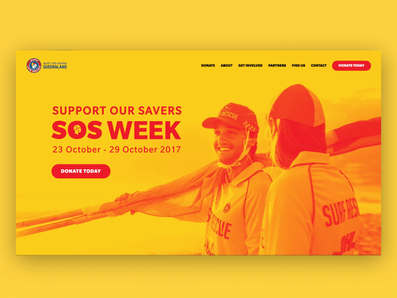 Surf Life Saving Queensland - SOS Week charity duotone landing page transition ui ux web design website