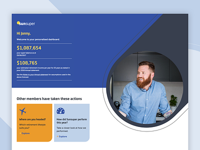 Sunsuper Dashboard Desktop customer dashboard customer portal dashboard finance app information design landing page minimal superannuation ui ux web design website