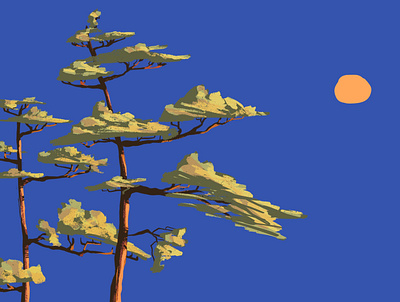 Pine trees colorful digital drawing illustration landscape minimalist poster travel trees