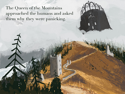 The Queen of the Mountains book children book colorful digital drawing illustration landscape mountains scenery