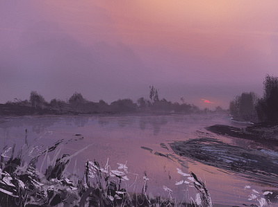 Purple river digital drawing illustration landscape purple river