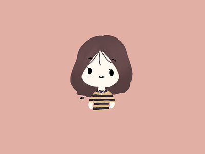 Brown Haired Cute Girl Stripped Shirt Illustration cute girl illustration kawaii