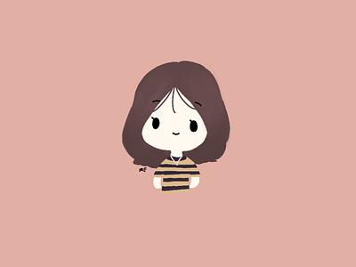 Brown Haired Cute Girl Stripped Shirt Illustration