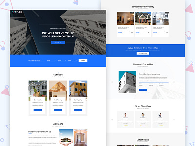 Real Estate Website Interface blue clean estate flat interface page real ui ux website