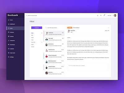 Web Application | Dashboard Inbox app application chat dashboard email inbox material ui messages profile web