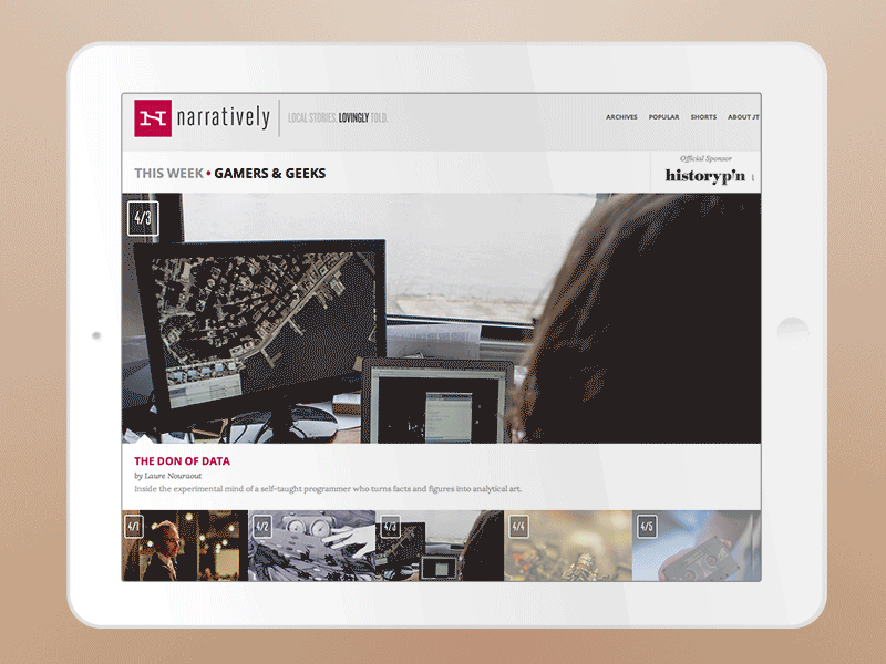 Narratively Index blog date description flat gif icon ipad longform marquee publishing