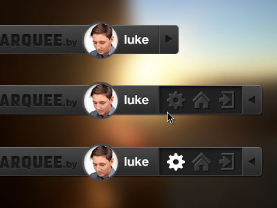 Marquee Header avatar dark header home hover icons logout marquee nav navigation profile settings slider