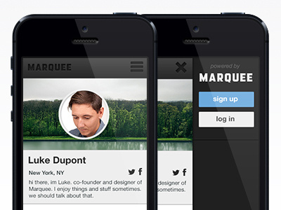 Marquee Mobile Nav avatar bio cover icon iphone5 login mobile navigation profile sidebar sign up simple slide