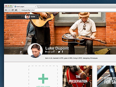 User Profile avatar bio browser card drop dropzone guitar icon location marquee nav navigation new profile user