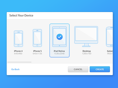 Select Your Device apple blue buttons create device ipad iphone mac os x select