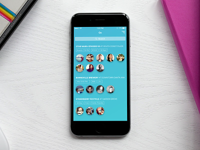Go - Meetup app app blue filter ios iphone meet mockup people social social network tags