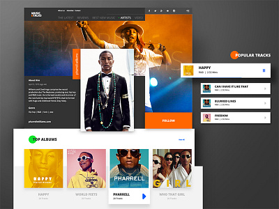 Music Editorial Website albums art artist media music pharrell williams player songs tracks ui web website