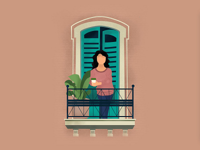 Lady In Balcony Illustration