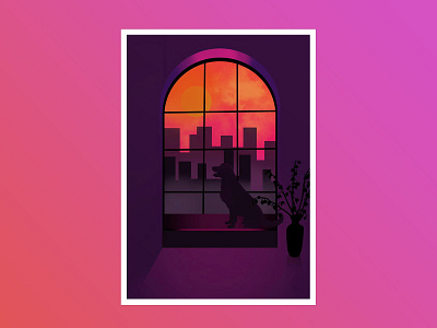 Dog in a Window Illustration