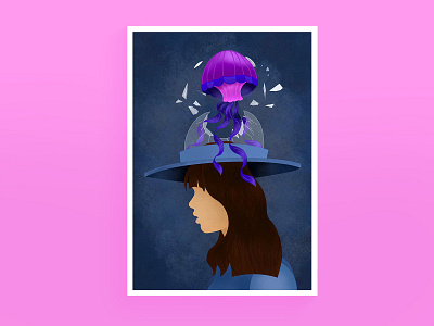 Jelly Head Illustration 2d illustration art artwork design digital art female feminisim girl graphic design illustration jellyfish minimal nft painting procreate