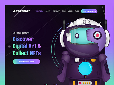 AstroBot NFT Minting Website UI 2d animation artwork astrounaut digital art graphic design illustration minting nft robot ui website