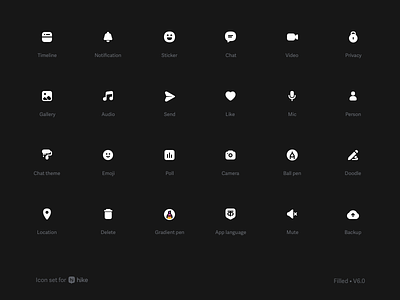 Hike – Iconography (filled) app hike icon icon set iconography icons illustration messenger redesign system design