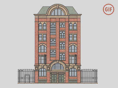 Hilton Street [Animated] brick building colour gif illustration illustrator pen progress road shadow vector