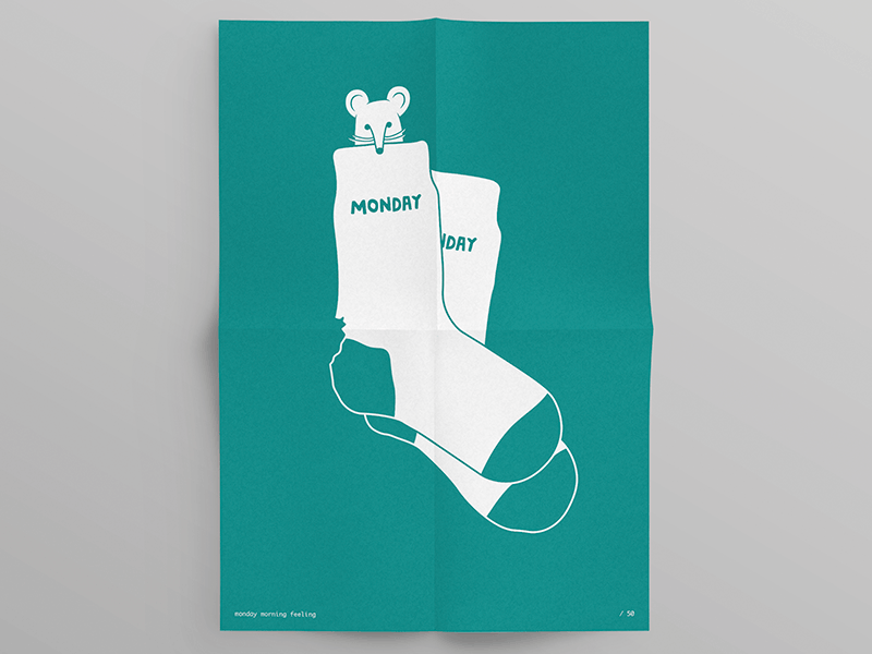 Monday Mouse colour feeling illustration monday morning mouse pair poster print single socks teal