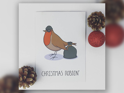 Christmas Robbin' animal bird card christmas festive greetings illustration robber robin