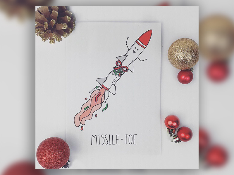 Missile-Toe christmas card card christmas vector illustration funny mistletoe festive print missile