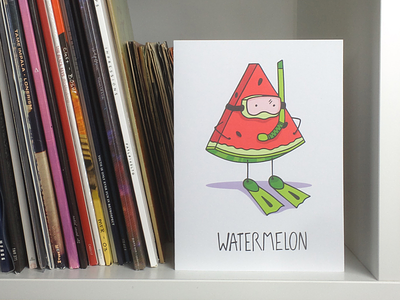 Watermelon card fruit fun funny illustration scuba seeds snorkel vector water watermelon