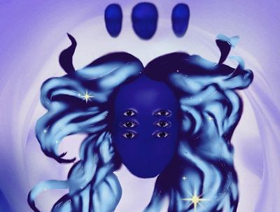 Medusa blue dark eyes graphic design hair illustration medusa