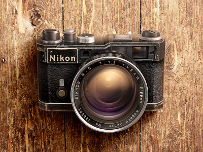 Camera Nikon Rangefinder camera glass grunge illustration leather lens texture vintage wood