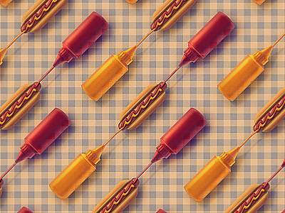 Hotdogs! fastfood hotdog ketchup mustard pattern wallpaper