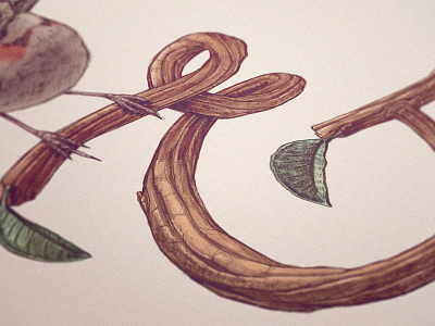 ... & ampersand bird branch leaf lettering pencil wood