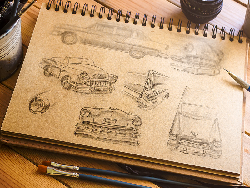 Chevy Bel Air Sketch Study car chevrolet free freebie mockup photoshop psd retro sketch vintage