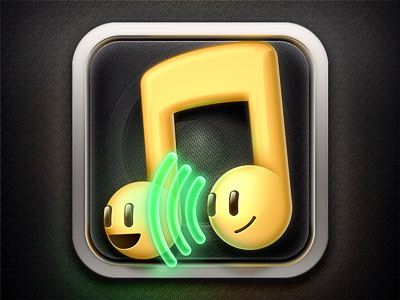 FriendRadio iOS Icon fabric icon ios iphone metal music note radio smiley speaker wave wifi