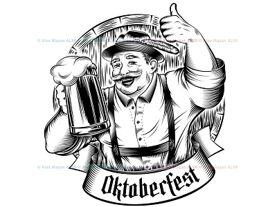 Oktoberfest Beer Holiday Man Germany Glass Foam Thumb Ink beer germany glass hand drawing ink lederhosen oktoberfest print trachtenhut traditional