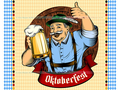 Oktoberfest Man Beer Glass Holiday Germany Color Background barrel bavarian beer beer glass deutschland german holiday man munich oktoberfest vector