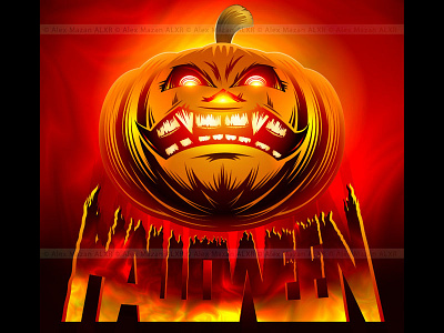 Halloween Pumpkin Smiling Horror Hell Fire Lettering Color carved evil eyes halloween hell holiday horror mouth open pumpkin smile symbol