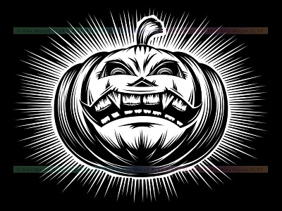 Pumpkin Smiling Halloween vector beams black and white eye graphic halloween hand drawing horror illustration mouth pumpkin retro vector