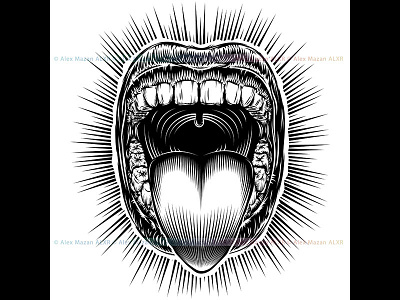 Mouth Open Tongue Scream Vintage Ink Hand Drawing Monochrome illustration jaw drop mouth open print retro scream stamp style tattoo tongue vintage