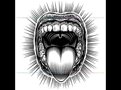 Mouth Open Tongue Scream Vintage Ink Hand Drawing Monochrome