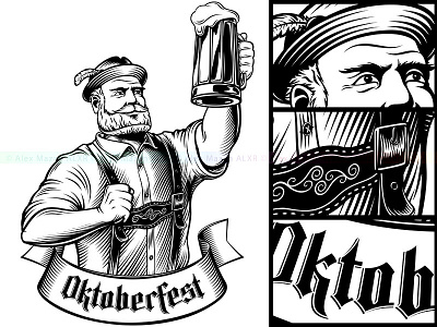 Oktoberfest Man German Beer Glass Lager Foam Engraving Black